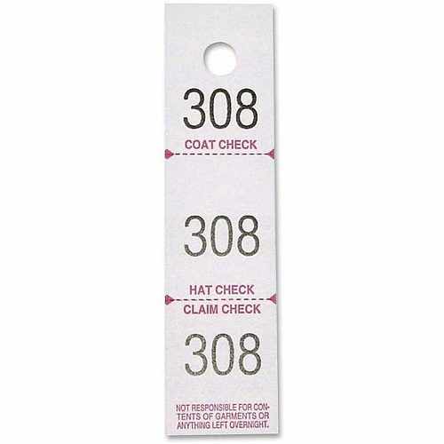Sparco 3-Part Coat Check Tickets White - 500 / Pack (99300)