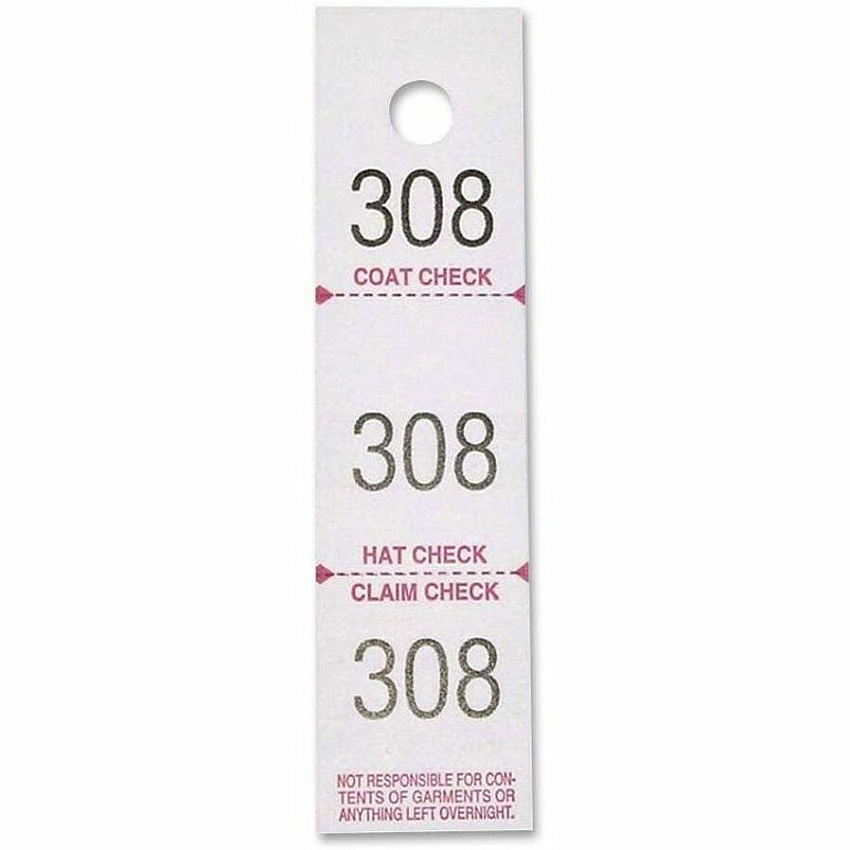 Sparco 3-Part Coat Check Tickets White - 500 / Pack (99300)