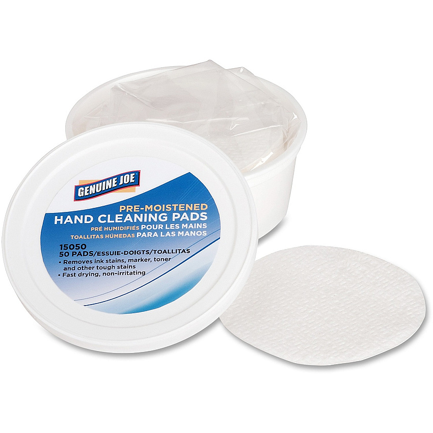 Genuine Joe Pre-moistened Hand Cleaning Pads 3" Roll Diameter - WhitePack - 50/Pack - 1 Each (GJO15050)