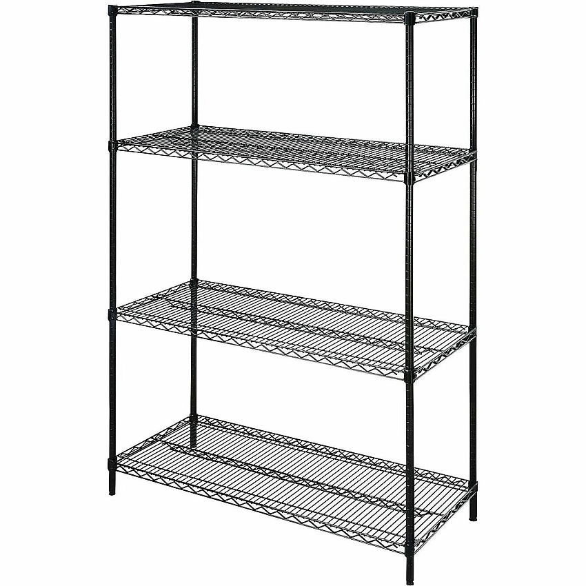 Lorell Industrial Wire Shelving 48" Width x 18" Depth x 72" Height - 4 x Shelf(ves) - 4000 lb Load Capacity - Black - Powder Coated - Steel - Assembly Required - 1 Each (LLR70061)