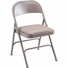 Lorell Padded Seat Folding Chairs Beige Seat Color - Vinyl Seat Material - Beige Frame Color - Steel Frame Material - 4 / Carton (LLR62501)