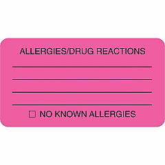 Tabbies ALLERY/DRUG REACTIONS Alert Labels 3 1/4" Width x 1 3/4" Length - Pink - 250 / Roll (01730) Tabbies ALLERY/DRUG REACTIONS Alert Labels 3 1/4" Width x 1 3/4" Length - Pink - 250 / Roll (01730)