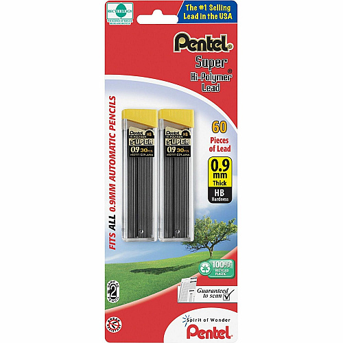 Pentel Super Hi-Polymer 0.9mm Lead Refill 0.9 mm , Bold Point - HB - Black Lead - 30/Tube - 1 Pack (C29BPHB2)