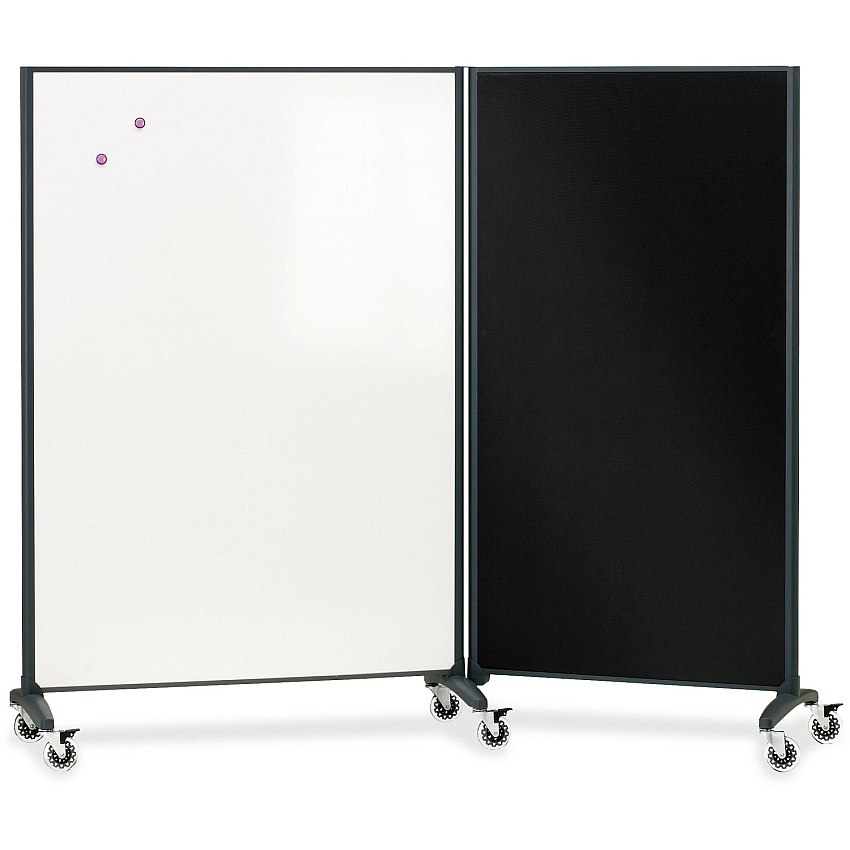 Quartet Motion Room Divider 36" (3 ft) Width x 72" (6 ft) Height - White Porcelain Surface - Graphite Metal Frame - Magnetic - Scratch Resistant, Stain Resistant, Self-healing, Ghost Resistant, Dent Resistant, Locking Casters, Durable, Smooth Sur (6630MB)