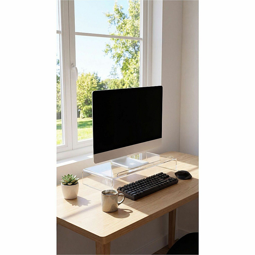 Kantek Monitor Stand with Keyboard Storage Up to 19" Screen Support - 50 lb Load Capacity - CRT Display Type Supported - DepthDesktop - Acrylic - Clear - 1 Each (AMS300)
