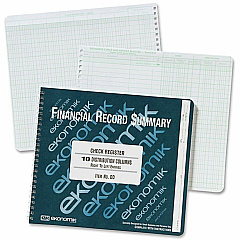 Ekonomik Check Register Forms 40 Sheet(s) - Wire Bound - 10" x 8.75" Sheet Size - 10 Columns per Sheet - White Sheet(s) - Green Print Color - Recycled - 1 Each (DD) Ekonomik Check Register Forms 40 Sheet(s) - Wire Bound - 10" x 8.75" Sheet Size - 10 Columns per Sheet - White Sheet(s) - Green Print Color - Recycled - 1 Each (DD)