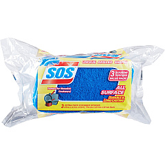 S.O.S. S.O.S All Surface Scrubber Sponges 5.3" Height x 3" Width x 0.9" Depth - 3 / Pack - Cellulose - Blue (91028) S.O.S. S.O.S All Surface Scrubber Sponges 5.3" Height x 3" Width x 0.9" Depth - 3 / Pack - Cellulose - Blue (91028)