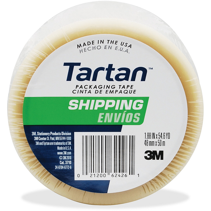 Tartan General-Purpose Packaging Tape 54.60 yd Length x 1.88" Width x 1.9 mil Thickness - 3" Core - Clear - Rubber Resin Backing - For Packing - 1 Roll (37102CR)