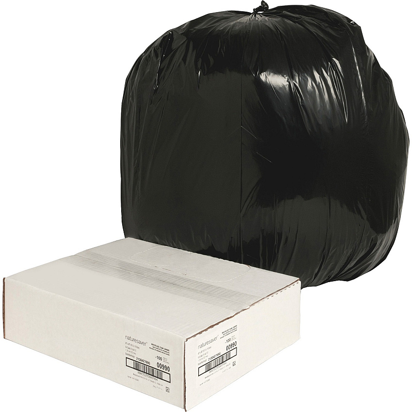 Nature Saver Black Low-density Recycled Can Liners Large Size - 45 gal Capacity - 46" Length x 40" Width x 1.25 mil (32 Micron) Thickness - Low Density - Black - Plastic - Cleaning Supplies - Recycled - 1 Carton (00990)