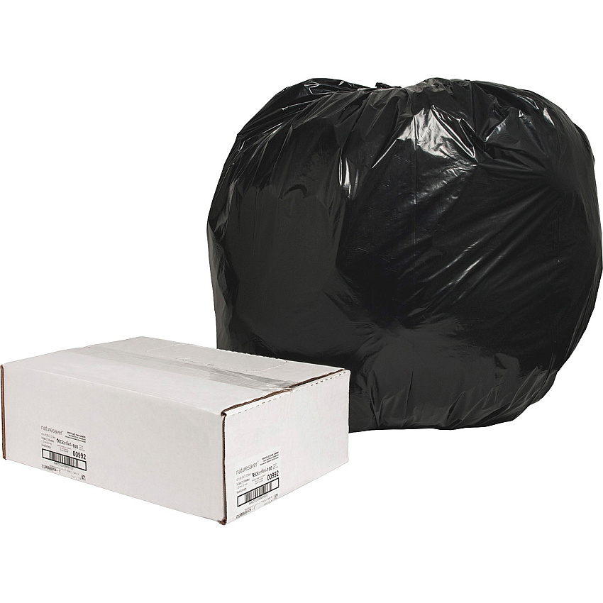 Nature Saver Black Low-density Recycled Can Liners Extra Large Size - 56 gal Capacity - 48" Length x 43" Width x 1.25 mil (32 Micron) Thickness - Low Density - Black - Plastic - Cleaning Supplies - Recycled - 1 Carton (00992)