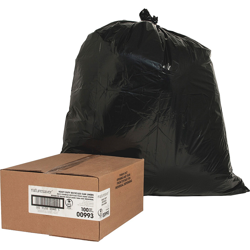 Nature Saver Black Low-density Recycled Can Liners Medium Size - 33 gal Capacity - 1.65 mil (42 Micron) Thickness - Low Density - Black - Plastic - Cleaning Supplies - Recycled - 1 Carton (00993)