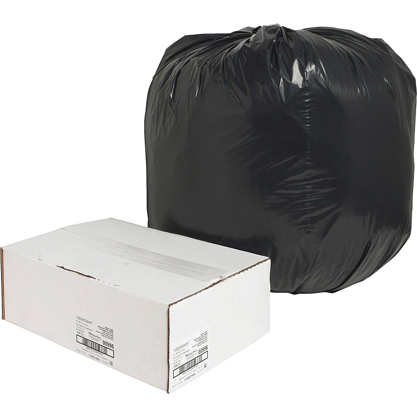 Nature Saver Black Low-density Recycled Can Liners Large Size - 45 gal Capacity - 46" Length x 40" Width x 1.65 mil (42 Micron) Thickness - Low Density - Black - Plastic - Cleaning Supplies - Recycled - 1 Carton (00996)
