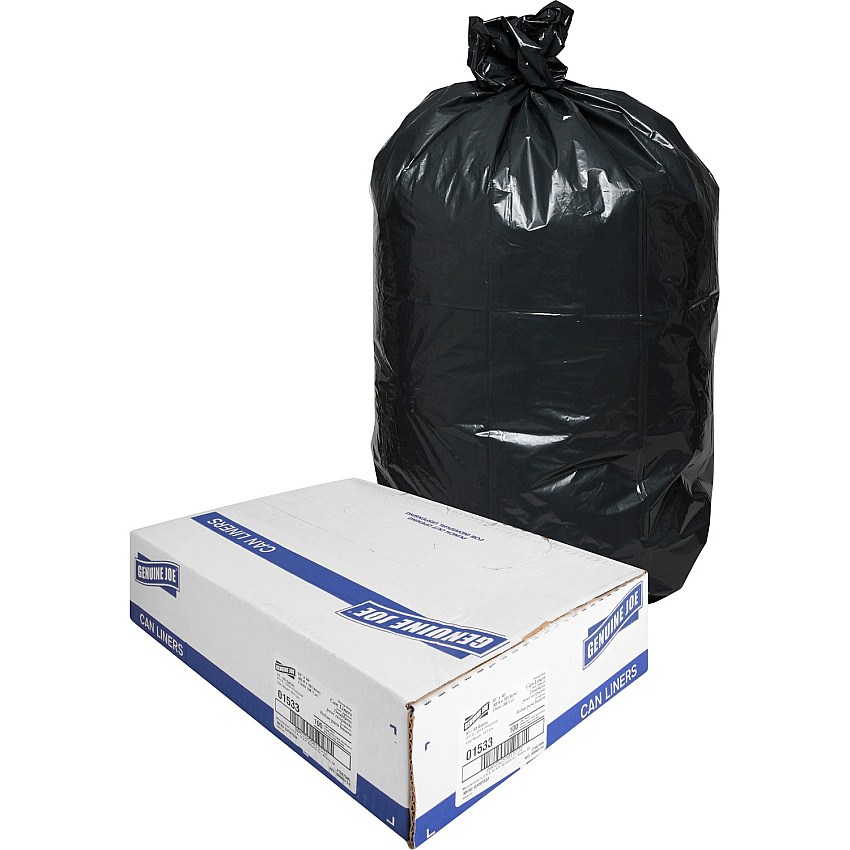 Genuine Joe Heavy-Duty Trash Can Liners Medium Size - 33 gal Capacity - 40" Length x 33" Width x 1.50 mil (38 Micron) Thickness - Low Density - Black - 100/Box - 1 Carton (GJO01533)