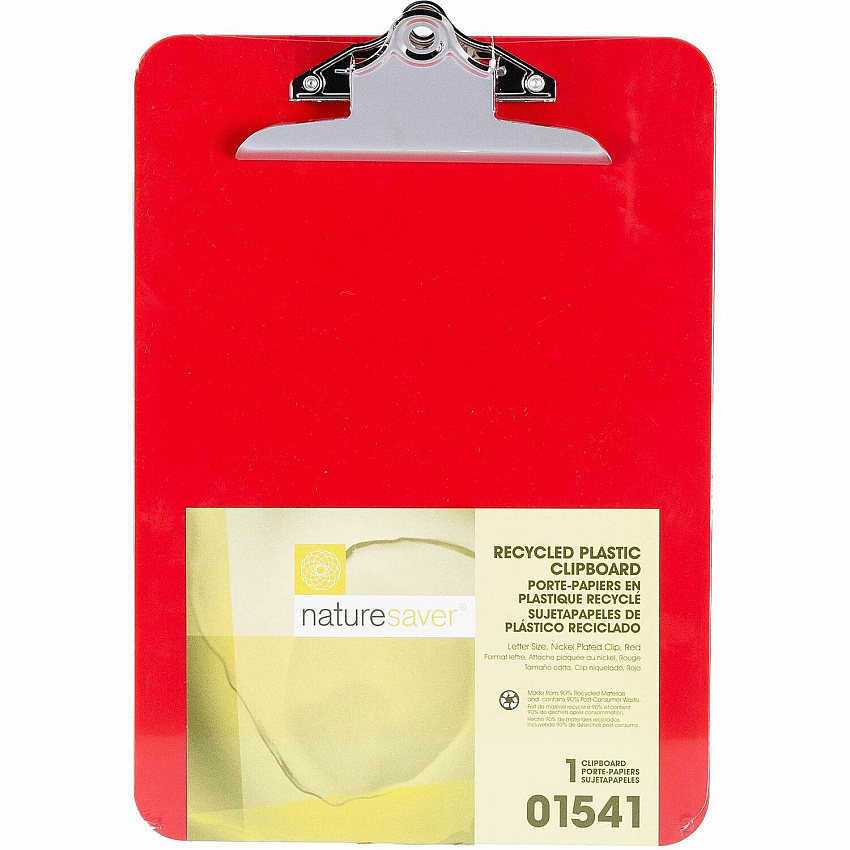 Nature Saver Recycled Plastic Clipboards 1" Clip Capacity - 8 1/2" x 12" Sheet Size - Heavy Duty - Plastic - Red - 1 Each (01541)