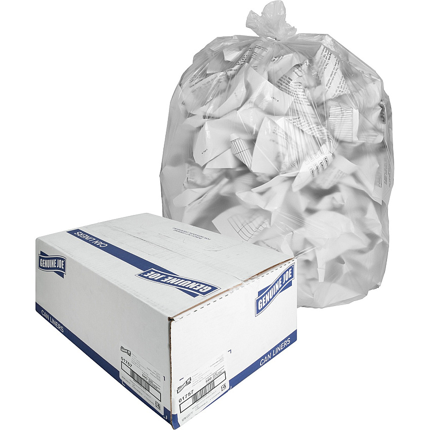 Genuine Joe High-Density Can Liners Medium Size - 33 gal Capacity - 40" Length x 33" Width x 0.43 mil (11 Micron) Thickness - High Density - Clear - Resin - Office Waste, Industrial Trash - 25/Roll - 20 / Carton (GJO01757)
