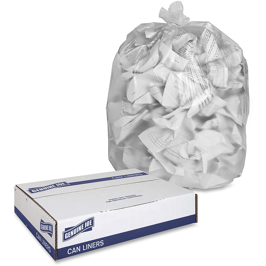 Genuine Joe High-Density Can Liners Extra Large Size - 60 gal Capacity - 60" Length x 38" Width x 0.67 mil (17 Micron) Thickness - High Density - Clear - Resin - Office Waste, Industrial Trash - 20/Roll - 10 / Carton (GJO01759)