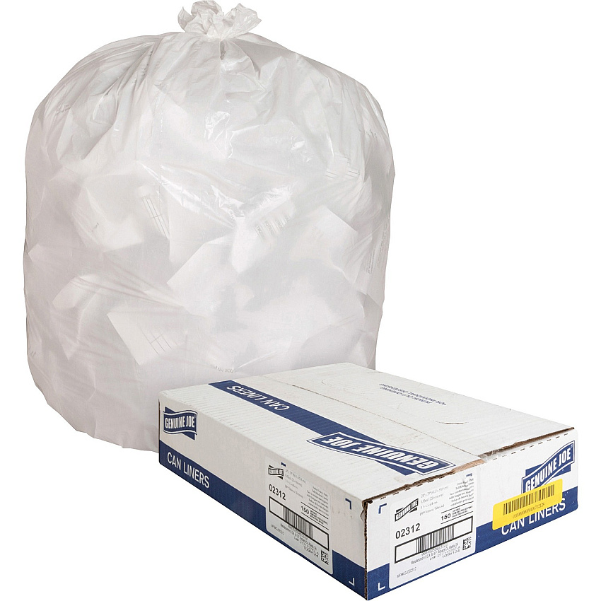 Genuine Joe Heavy-Duty Tall Kitchen Trash Bags Small Size - 13 gal Capacity - 31" Length x 24" Width x 0.85 mil (22 Micron) Thickness - Low Density - White - Kitchen - Recycled - 150/Box - 1 Carton (GJO02312)