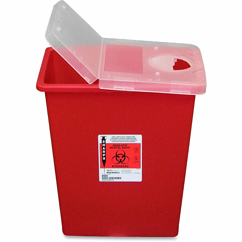 Covidien Kendall Sharps Containers with Hinged Lid 8 gal Capacity - 17.5" Height x 15.5" Width x 11" Depth - Red - 1 Each (SSHL100980)