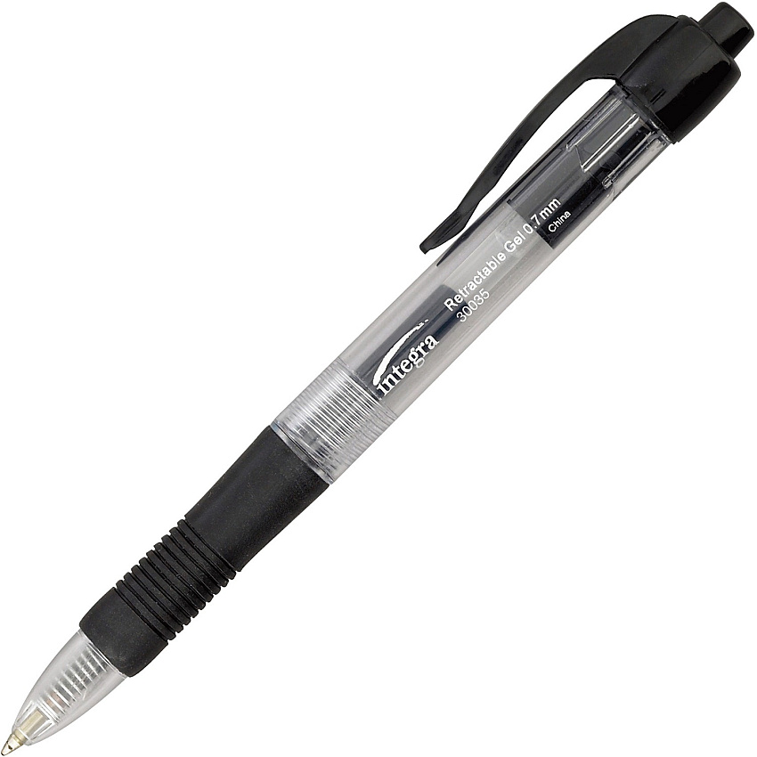 Integra Retractable 0.7mm Gel Pens 0.7 mm Medium Pen Point - Retractable - Black Ink - Gel-based - Clear Barrel - Metal Tip - 12 / Dozen (30035)