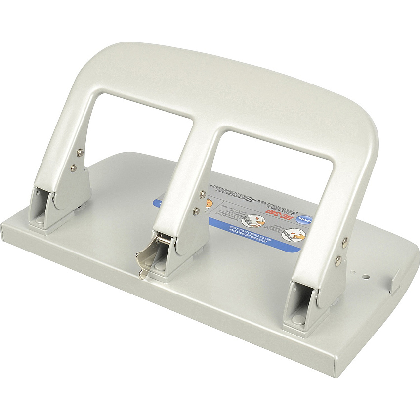 CARL Heavy-duty 3-Hole Punch with Tray 3 Punch Head(s) - 40 Sheet of 20lb Paper - 9/32" Punch Size - Silver - 1 Each (63040)