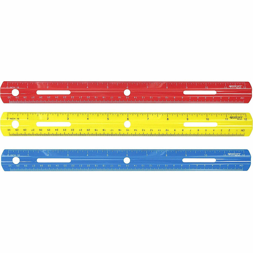 Westcott 12" Plastic Ruler 12" Length - 1/16 Graduations - Imperial, Metric Measuring System - Plastic - Assorted - 1 Each (10526)