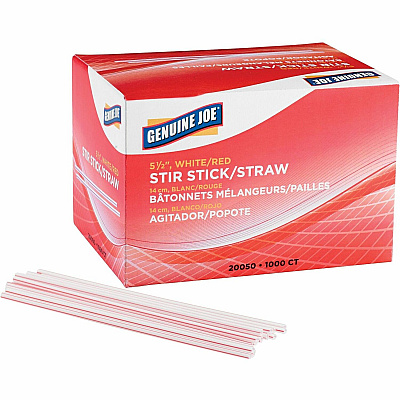 Genuine Joe 5-1/2" Plastic Stir Stick/Straws 5.5" Length - Plastic - White - 1000 / Box (GJO20050)