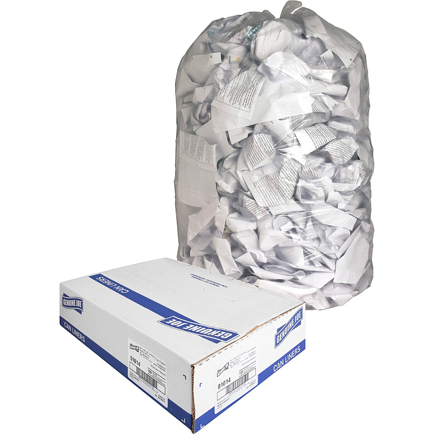 Genuine Joe Clear Trash Can Liners Extra Large Size - 60 gal Capacity - 58" Length x 38" Width x 0.80 mil (20 Micron) Thickness - Low Density - Clear - Film - Multipurpose - 100 / Carton (GJO01014)