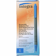 Integra Rubber Barrel Retractable Ballpoint Pens 1 mm Medium Pen Point - Retractable - Blue Ink - Rubber Barrel - 12 / Dozen (30032) Integra Rubber Barrel Retractable Ballpoint Pens 1 mm Medium Pen Point - Retractable - Blue Ink - Rubber Barrel - 12 / Dozen (30032)