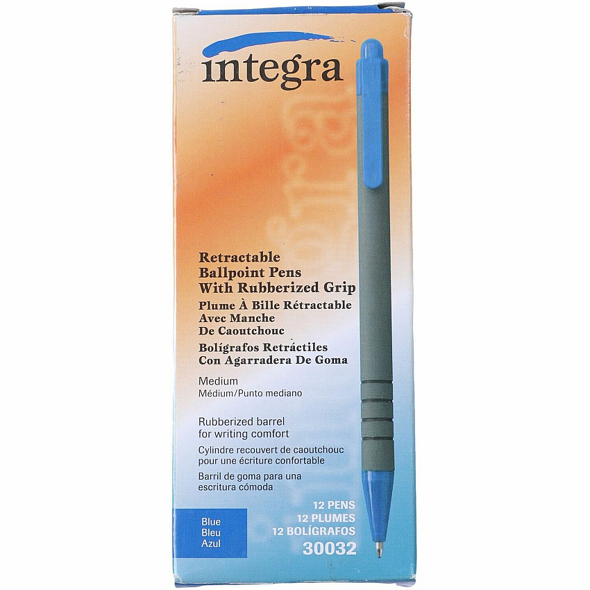Integra Rubber Barrel Retractable Ballpoint Pens 1 mm Medium Pen Point - Retractable - Blue Ink - Rubber Barrel - 12 / Dozen (30032)
