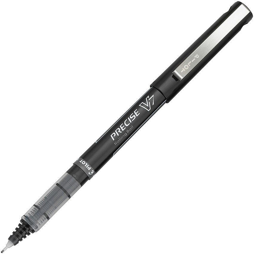 Pilot Precise V7 Premium Rolling Ball Pens 0.7 mm Fine Pen Point - Black Ink - Clear Barrel - 12 / Dozen (35392)