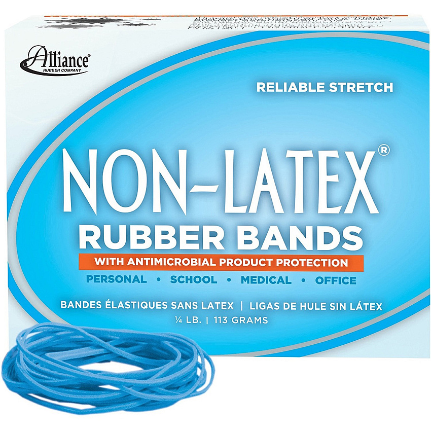 Alliance Rubber Rubber Bands with Antimicrobial Product Protection Size: #19 - 3.5" Width x 63 mil Thickness - 0.25 lb/in - Latex-free, Antimicrobial, Stretchable - Synthetic Rubber - Cyan Blue - 425 / Box (42199)