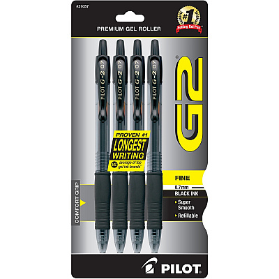G2 Premium Gel Ink Retractable Pens 0.7 mm Fine Pen Point - Refillable - Retractable - Black Ink - Gel-based - 4 / Pack (31057)