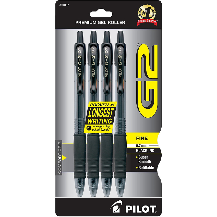 G2 Premium Gel Ink Retractable Pens 0.7 mm Fine Pen Point - Refillable - Retractable - Black Ink - Gel-based - 4 / Pack (31057)