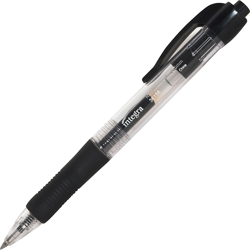 Integra Retractable 0.5mm Gel Pens 0.5 mm Fine Pen Point - Retractable - Black Ink - Gel-based - Black Barrel - Metal Tip - 12 / Dozen (36156)