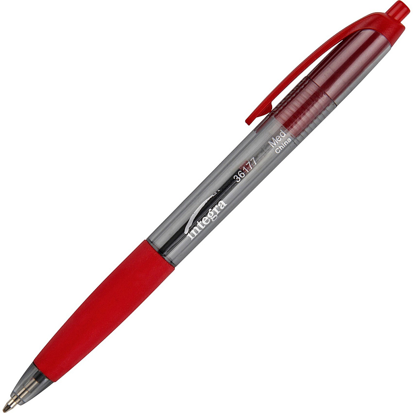 Integra Rubber Grip Retractable Pens 1 mm Medium Pen Point - Retractable - Red Ink - Red Barrel - 12 / Dozen (36177)
