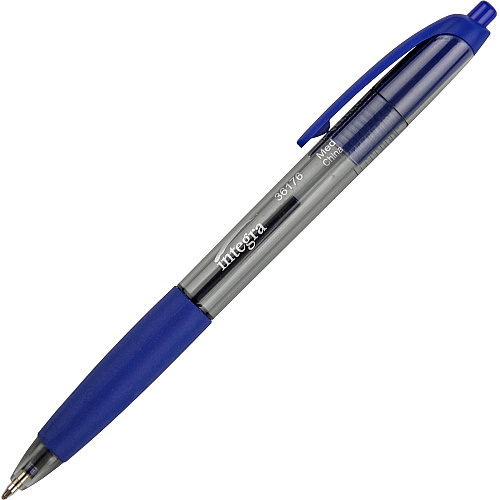 Integra Rubber Grip Retractable Pens 1 mm Medium Pen Point - Retractable - Blue Ink - Blue Barrel - 12 / Dozen (36176)