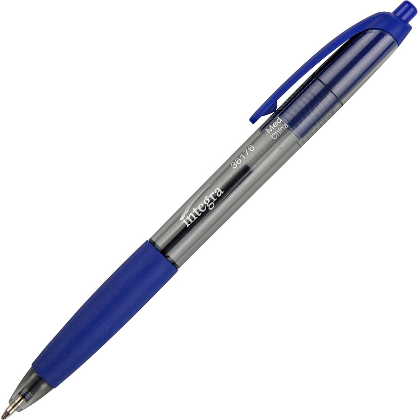 Integra Rubber Grip Retractable Pens 1 mm Medium Pen Point - Retractable - Blue Ink - Blue Barrel - 12 / Dozen (36176)