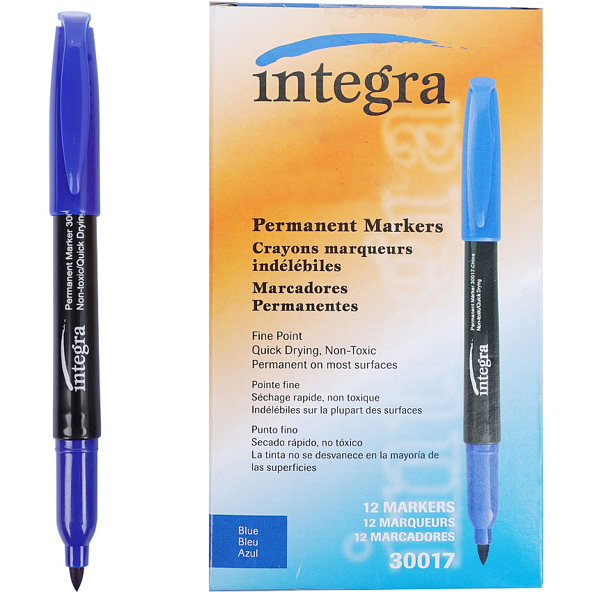 Integra Permanent Fine Point Markers Blue Ink - 12 / Dozen (30017)