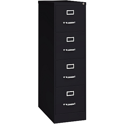 Lorell Fortress Series 26-1/2" Commercial-Grade Vertical File Cabinet 15" Width x 26.5" Depth x 52" Height - 4 x Drawer(s) for File - Letter - Vertical - Security Lock, Ball-bearing Suspension, Heavy Duty - Black - Steel - Recycled - 1 Each (LLR60191)