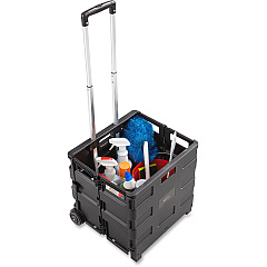 Safco Stow Away Folding Caddy Telescopic Handle - 50 lb Load Capacity - 2 Casters - 16.50" Width x 14.50" Depth x 39" Height - Black, Silver - 1 Each (4054BL) Safco Stow Away Folding Caddy Telescopic Handle - 50 lb Load Capacity - 2 Casters - 16.50" Width x 14.50" Depth x 39" Height - Black, Silver - 1 Each (4054BL)