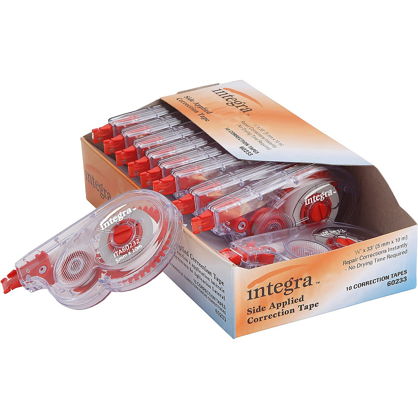 Integra Side-Apply Correction Tape 0.20" Tape Width x 32.80 ft Tape Length - Smoke Dispenser - Tear Resistant - Smoke - 10 / Pack (60233)