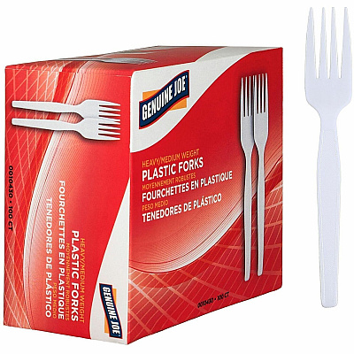 Genuine Joe Medium-Heavyweight Plastic Forks Disposable - White - 1 Box (GJO0010430)