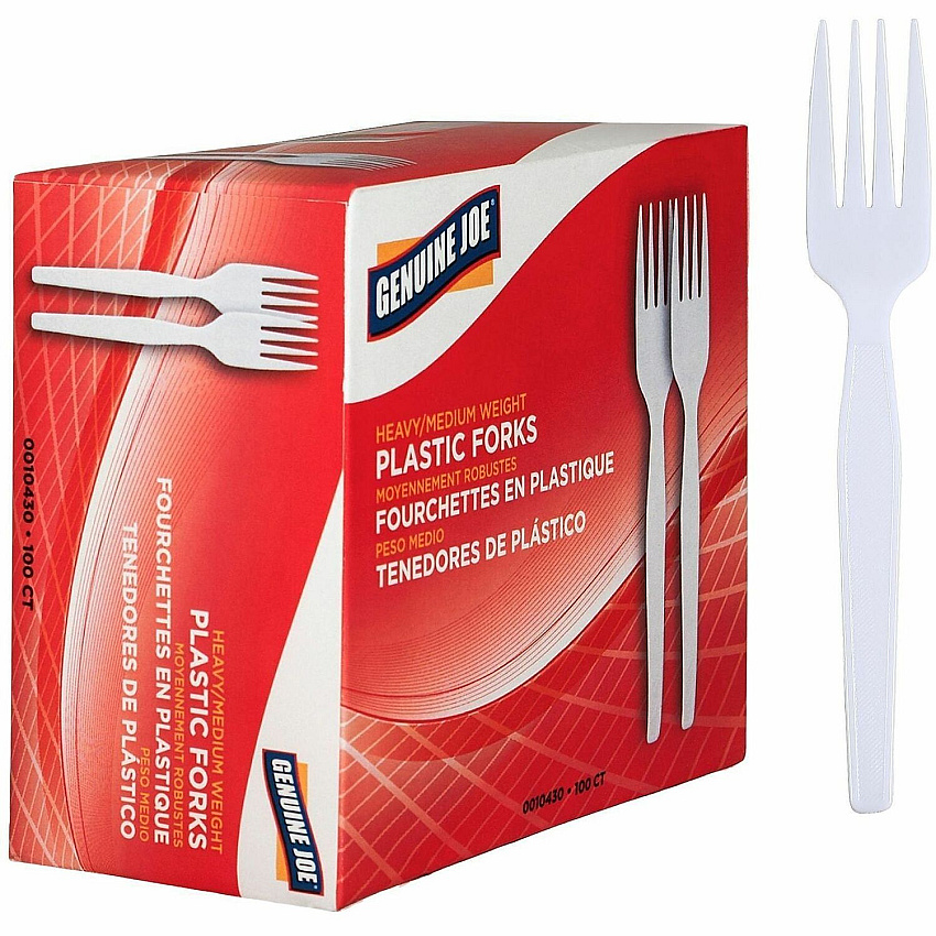 Genuine Joe Medium-Heavyweight Plastic Forks Disposable - White - 1 Box (GJO0010430)