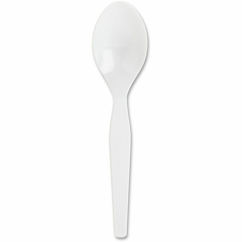 Genuine Joe Medium-Heavyweight Plastic Spoons Disposable - White - 100 / Box (GJO10432)