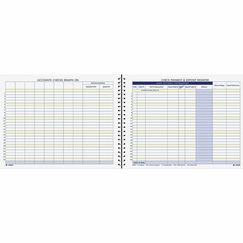 Adams Check Payment & Deposit Register 96 Sheet(s) - 11" x 8.50" Sheet Size - Assorted - White Sheet(s) - 1 Each (AFR60)
