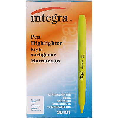 Integra Pen Style Fluorescent Highlighters Yellow Ink - 12 / Dozen (36181)