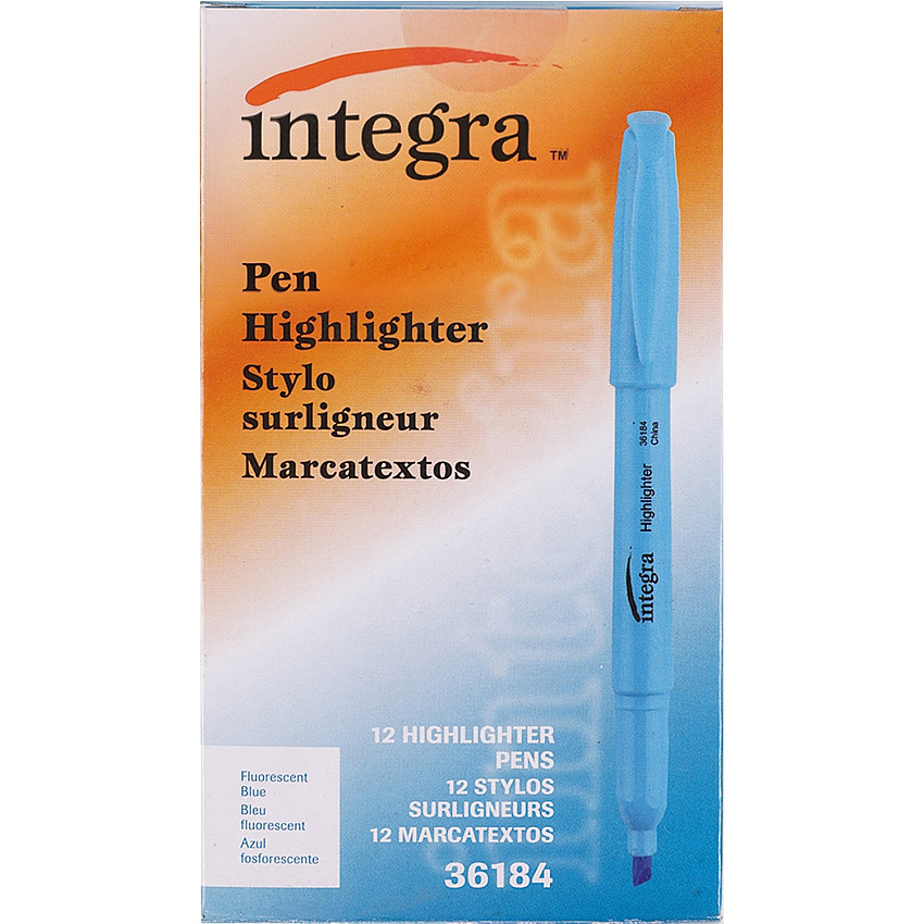 Integra Pen Style Fluorescent Highlighters Fluorescent Blue Ink - 12 / Dozen (36184)