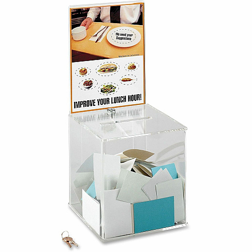 Safco Customizable Locking Acrylic Collection Box Compartment Size : 5.75" x 0.50" - 21" Height x 9.25" Width x 9.25" Depth - Lockable - Clear - Acrylic - 1 Each (4234CL)