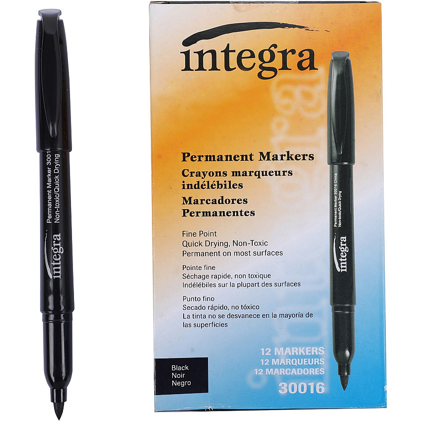 Integra Permanent Fine Point Markers Black Ink - 12 / Dozen (30016)