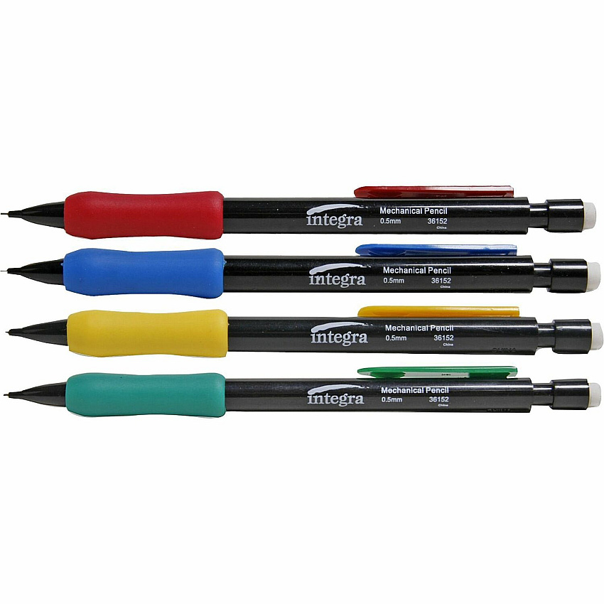 Integra Grip Mechanical Pencils 0.5 mm Lead - Refillable - Assorted Barrel - 12 / Dozen (36152)